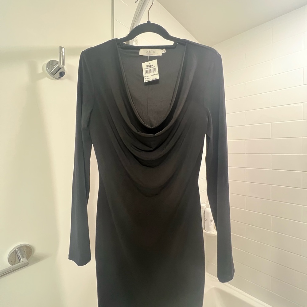 ASTR Charcoal Draped Long Sleeve Dress